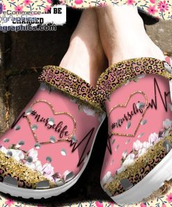 nurse crocs personalized nurse life heart glitter leopard clog shoes 2 SUCCu