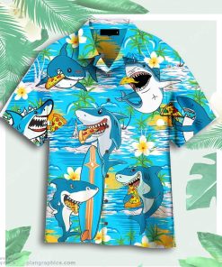 shark eating pizza aloha hawaiian shirts 7kai9