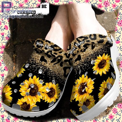 sunflower crocs personalized sunflowers glitter leopard clog shoes 2 WLF6N