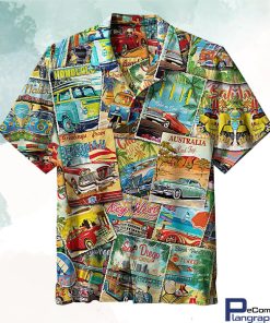 vintage travel collage hawaiian shirt r885hl