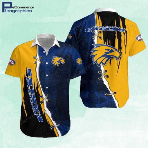 west coast eagles blue yellow cross hawaiian shirt ycxvnf