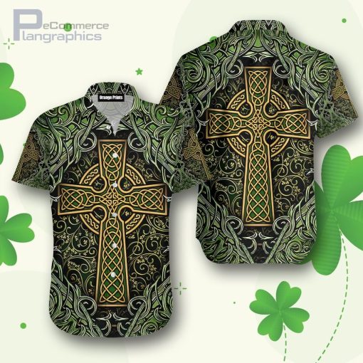 celtic cross st patrick green irish viking nordic knots hawaiian shirt xRKaN