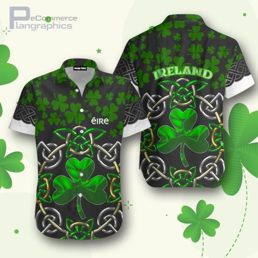 irish saint patricks day shamrock celtic cross hawaiian shirt AqbD7