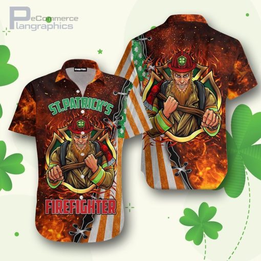 st patrickE28099s day firefighter hawaiian shirt gRWnK