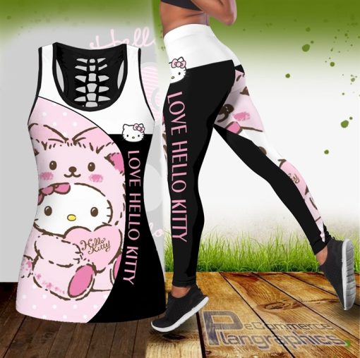 combo cute hello kitty hollow tank top and leggings zzF3a