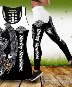 combo harley davidson motorbike eagle hollow tank top and leggings aomlW