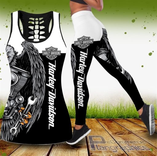 combo harley davidson motorbike eagle hollow tank top and leggings aomlW