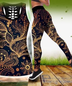 combo hippie mandala flower hollow tank top and leggings set outfit TsFLD