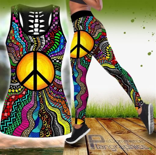 combo hippie peace mandala hollow tank top and leggings mUT2u