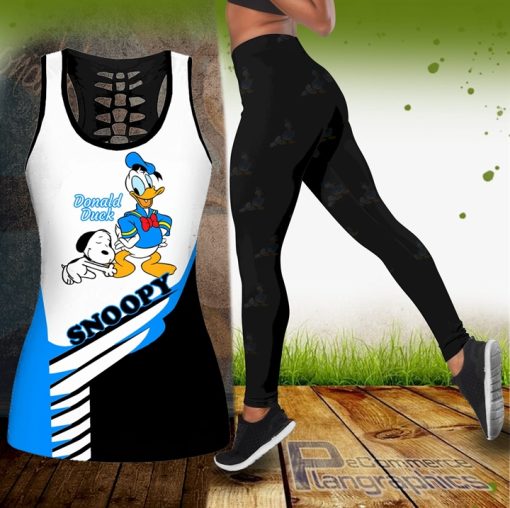 combo snoopy donald duck hollow tank top and leggings tNzfl