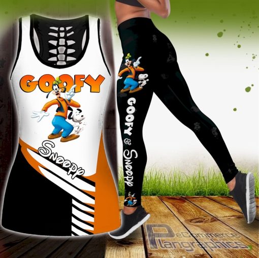 combo snoopy goofy hollow tank top and leggings w35hM