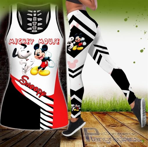 combo snoopy mickey mouse hollow tank top and leggings tcsus