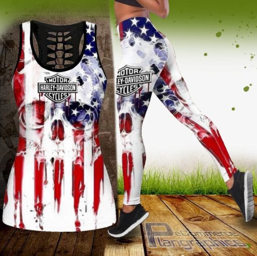 harley davidson skull american flag tank top and legging cPzlT