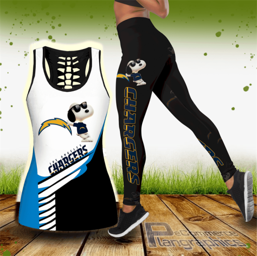 los angeles chargers snoopy hollow tanktop leggings set OLocE