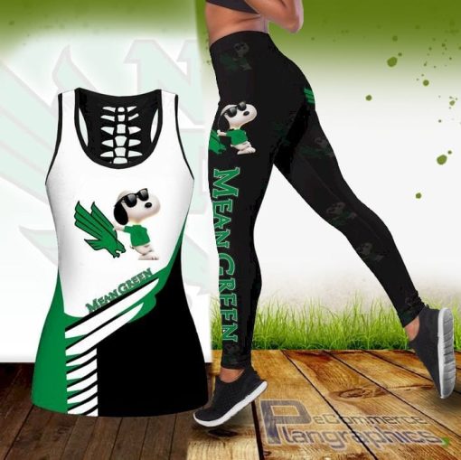 women ncaa snoopy dog north texas mean green tank top and legging ZSK0M