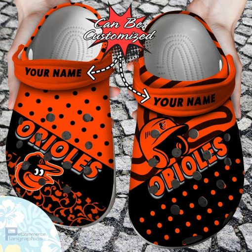 personalized baltimore orioles team polka dots colors clog shoes baseball crocs 1 zlx33p
