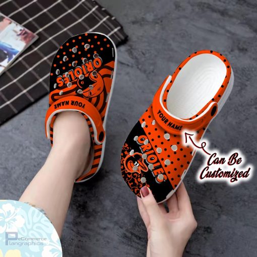personalized baltimore orioles team polka dots colors clog shoes baseball crocs 2 ed0eo7