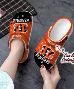 personalized cincinnati bengals half tone drip flannel clog shoes football crocs 2 uubi42