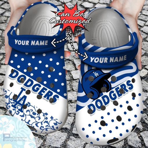 personalized los angeles dodgers team polka dots colors clog shoes baseball crocs 1 ae2o2r