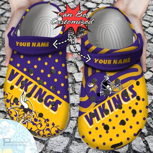 personalized minnesota vikings polka dots colors clog shoes football crocs 1 hhj6f3