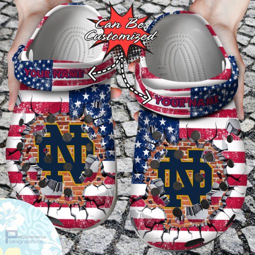 personalized notre dame fighting irish university american flag new clog shoes football crocs 1 i1xipi