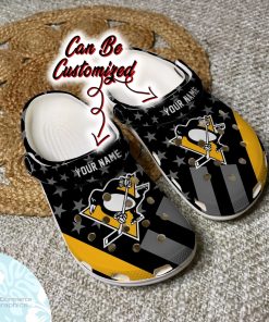 personalized pittsburgh penguins star flag clog shoes hockey crocs 2 gxp5y3
