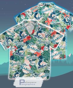miami marlins tropical leaf hawaiian shirt sport hawaiian summer shirt 1 tljspx