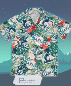 miami marlins tropical leaf hawaiian shirt sport hawaiian summer shirt 2 fjnqka