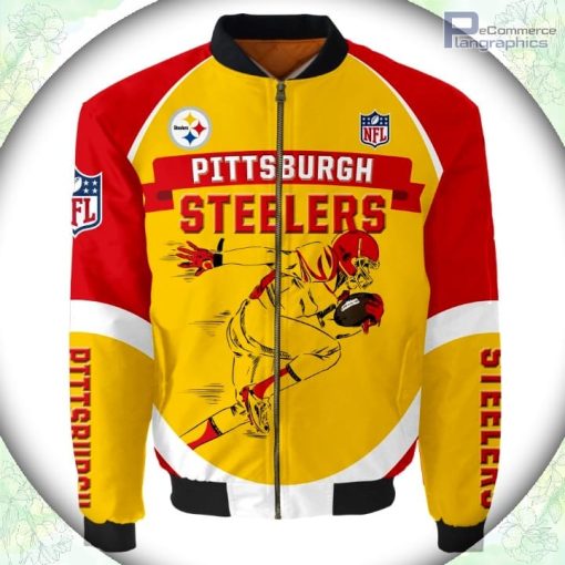 pittsburgh steelers bomber jacket graphic running men gift for fans 1 paqeg1