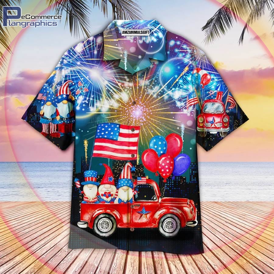 th July Independence Day Cheerful Gnomes Aloha Hawaiian Shirts American Flag Firework Hawaiian Shirt