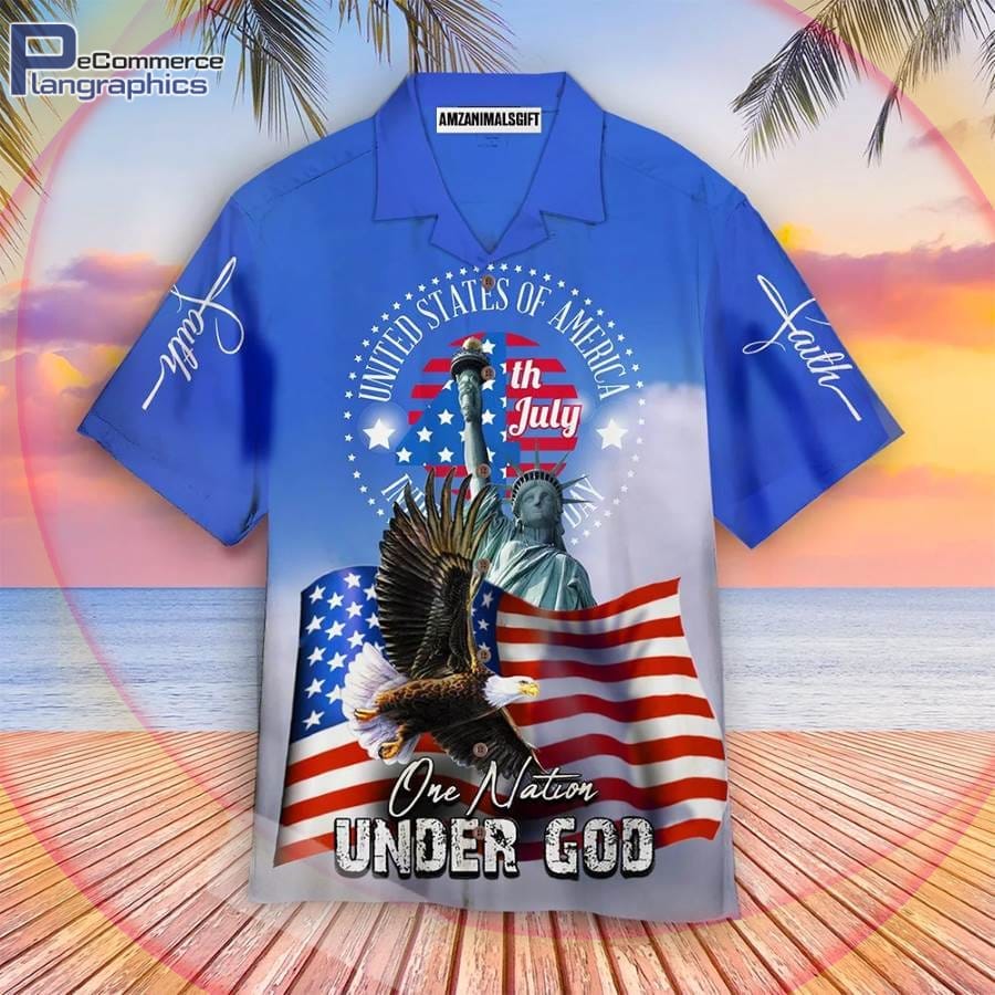th July One Nation Under God Independence Day Aloha Hawaiian Shirts Jesus American Flag Eagle Hawaiian Shirt