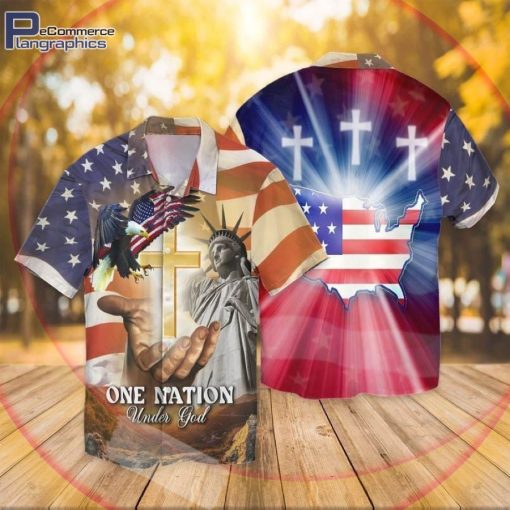 4th of july independence day american flag jesus one nation under god eagle cross aloha hawaiian shirts hg634x