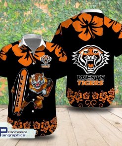 wests tigers mascot flower short sleeve shirt summer hawaiian shirt buzaae