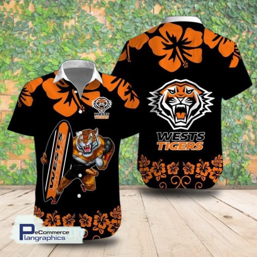 wests tigers mascot flower short sleeve shirt summer hawaiian shirt buzaae