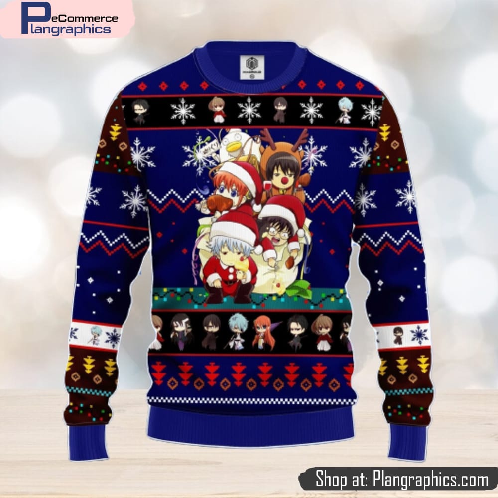 Gintama Ugly Christmas Sweater Blue 1 Amazing Gift Men And Women Christmas Gift