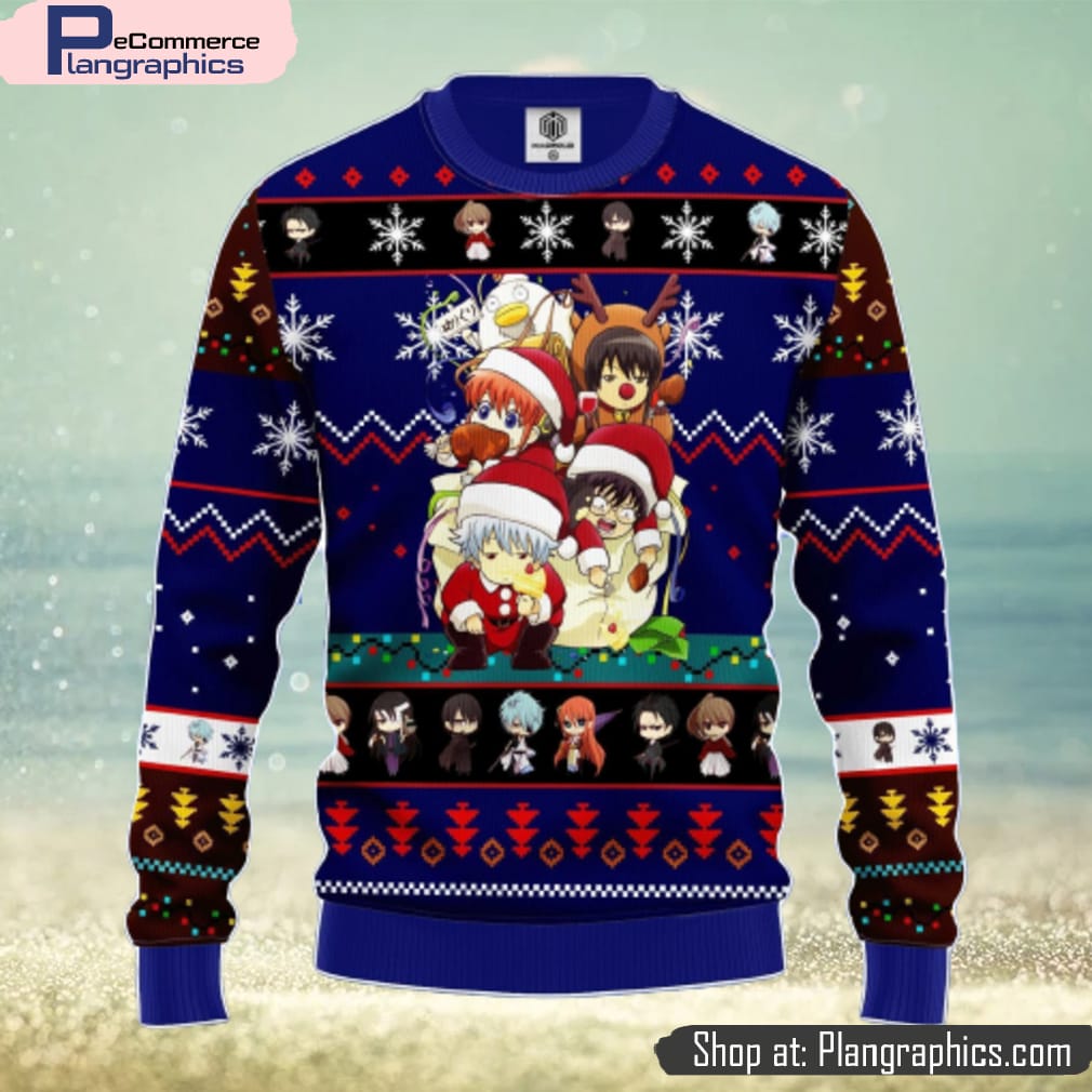 Gintama Ugly Christmas Sweater Blue 1 Amazing Gift Men And Women Christmas Gift
