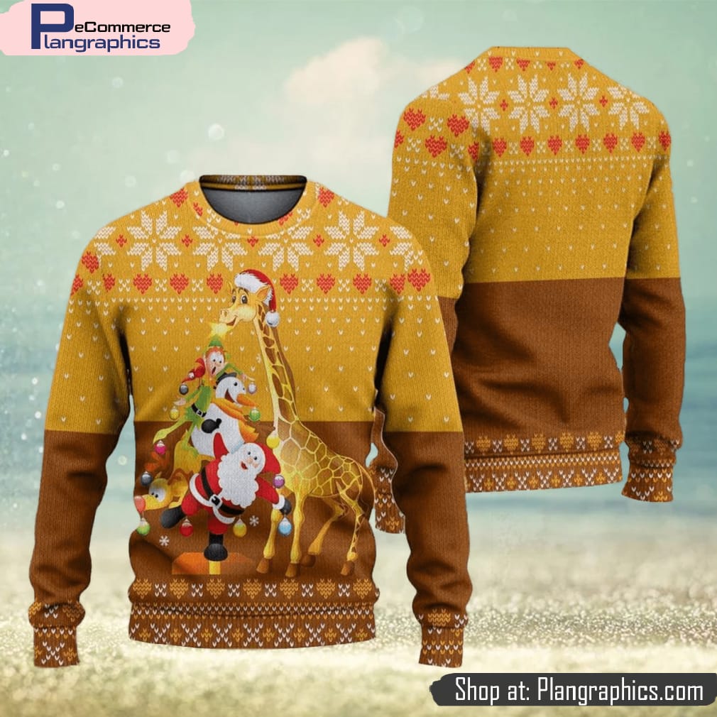 Giraffe And Tree Ugly Christmas Sweater Knitted Gift For Men And Women