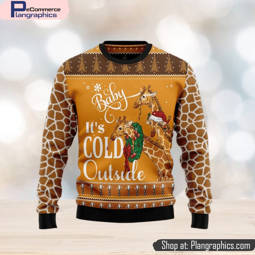 Giraffe Baby It‘s Cold Outside Ugly Christmas Sweater Gift Men Women