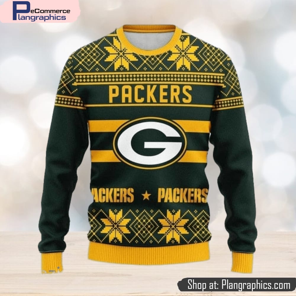 Green Bay Packers Snowflake Christmas Pullover Ugly Christmas Sweater 3D Gift For Fans