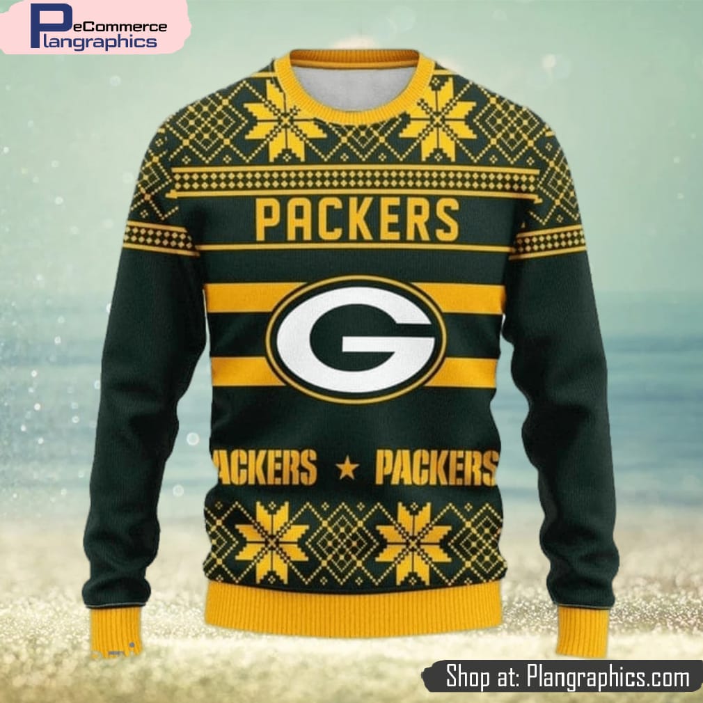 Green Bay Packers Snowflake Christmas Pullover Ugly Christmas Sweater 3D Gift For Fans