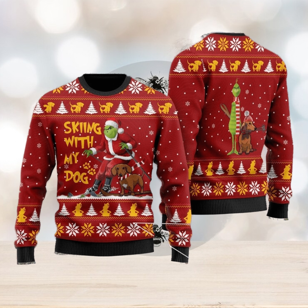 Grinch Dachshund Dog Grinch And Dachshund Skiing With My Dog Christmas Ugly Sweater 3D Gift For Men And Women