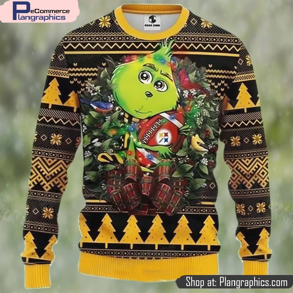 Grinch Hug Pittsburgh Steelers Ugly Christmas Sweater Gift For Family