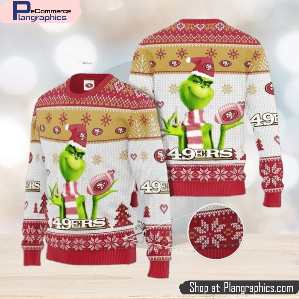 Grinch San Francisco 49ers 3D Ugly Christmas Sweater