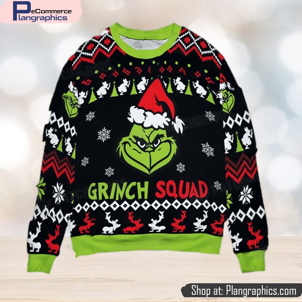 Grinch Squad Xmas Gift Christmas Ugly Wool Knitted Sweater