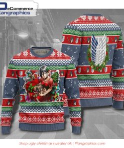 attack-on-titan-mikasa-ackerman-anime-ugly-christmas-knitted-sweatshirt