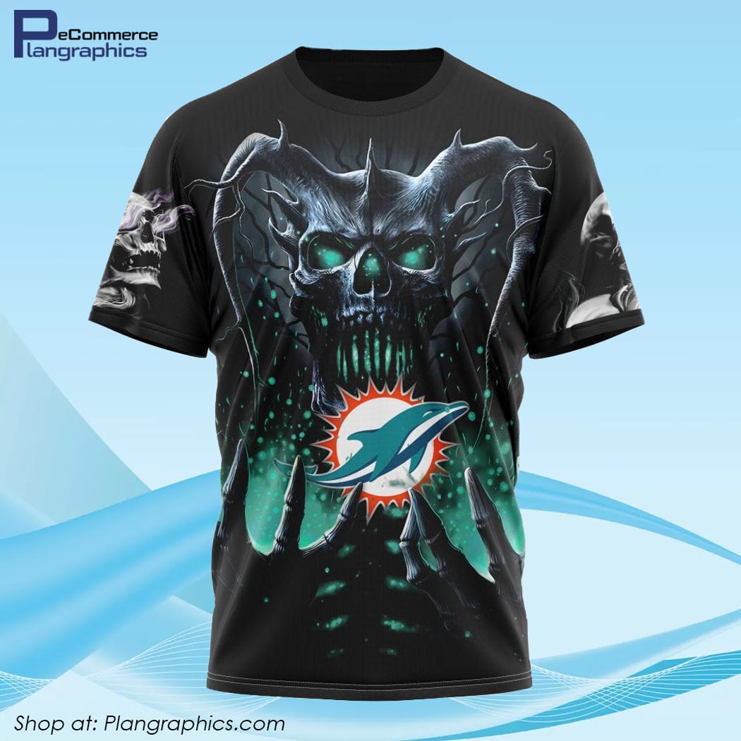 Miami Dolphins Tee Shirts 3D Hand Skull For Men And Women