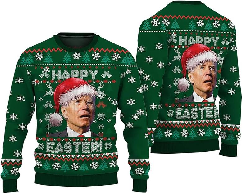 Biden Happy Easter Sweater, Funny Biden Ugly Sweater, Merry 4th Of Easter Sweater, Santa Biden Ugly Christmas Sweater