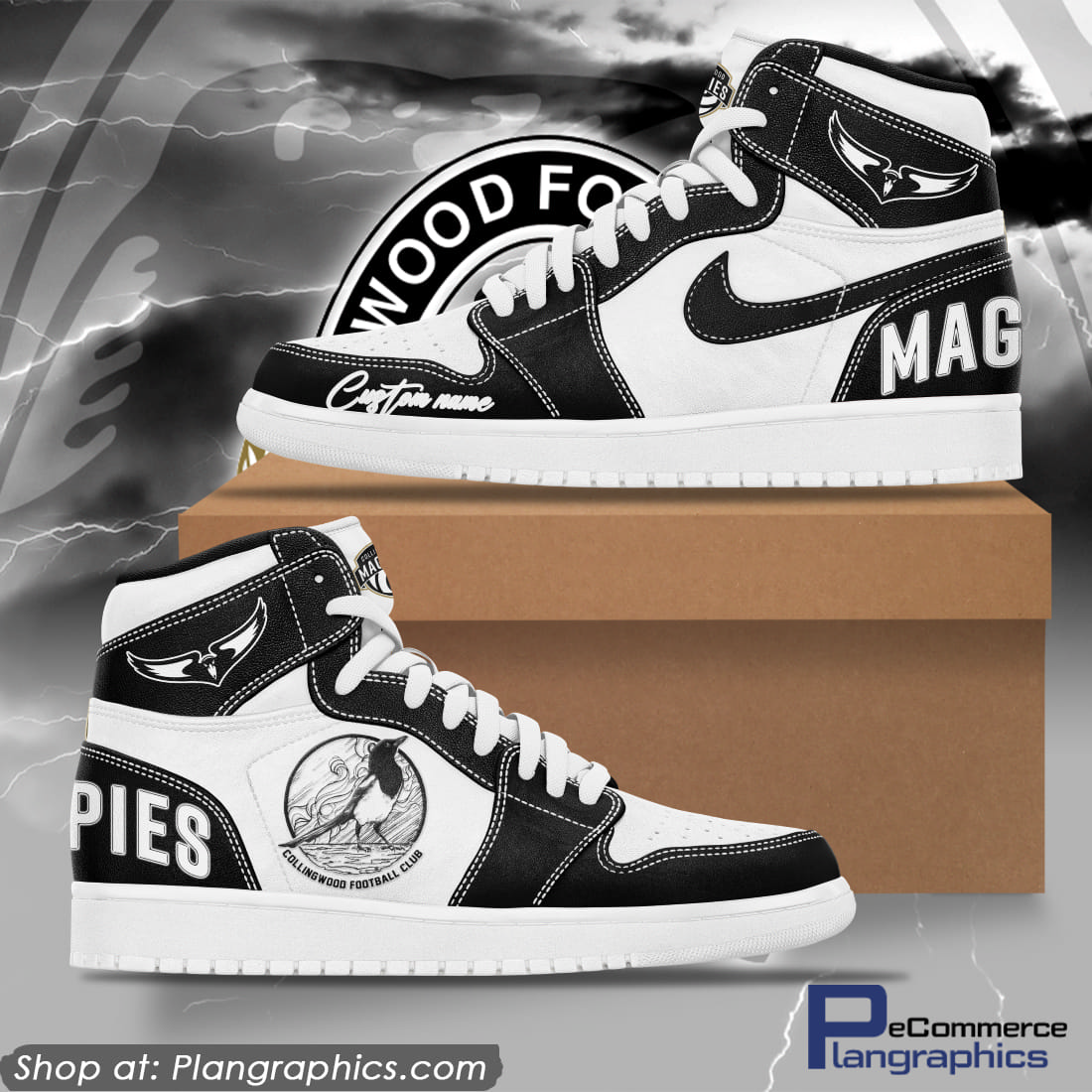 AFL Pies Collingwood Magpies Air Jordan 1 Custom Name Shoes