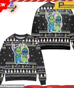 baby-grinch-and-stitch-snowman-pattern-claus-ugly-christmas-sweater-1