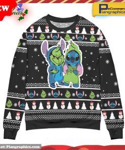 baby-grinch-and-stitch-snowman-pattern-claus-ugly-christmas-sweater-2